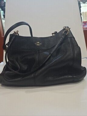 Coach Black Pebbled Leather Hobo Shoulder Bag with Gold Hardware